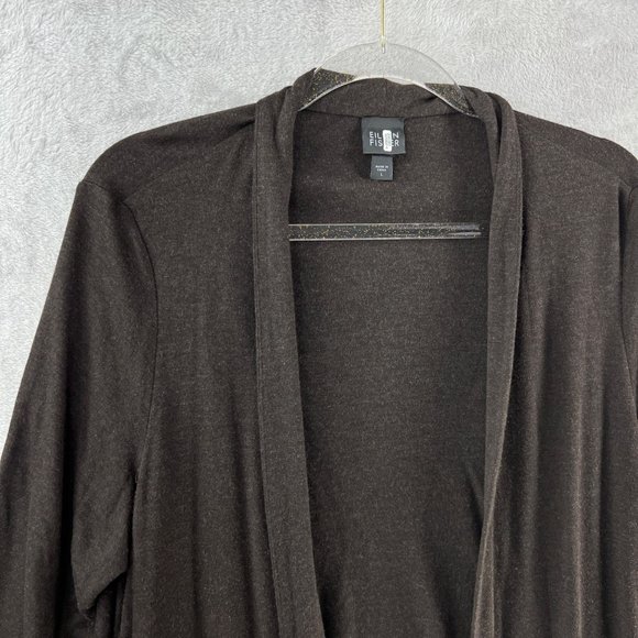 Eileen Fisher Cardigan Womens Large Brown Open Front Viscose Knit - Picture 2 of 10